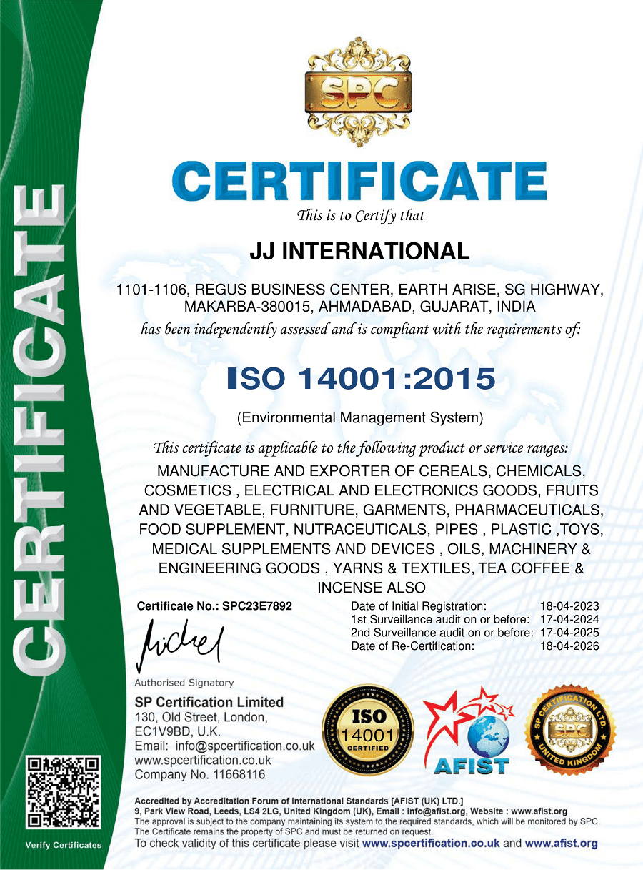 CERT - -JJ INTERNATIONAL - - ISO 14001-1