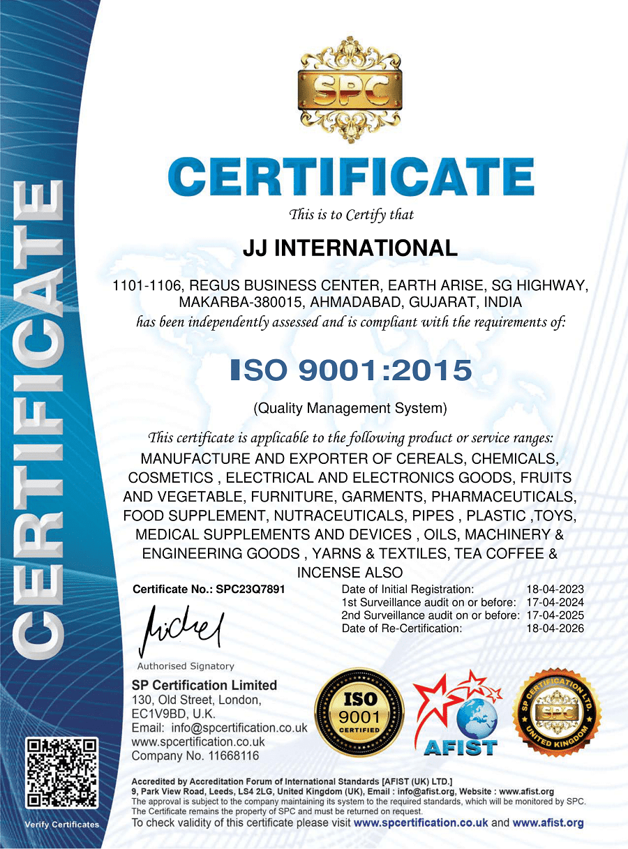 CERT - -JJ INTERNATIONAL - -ISO 9001-1